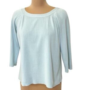 Ann Taylor Factory Silk Blend Knit Top Large Pale Blue Chic Coastal Classic Vtg